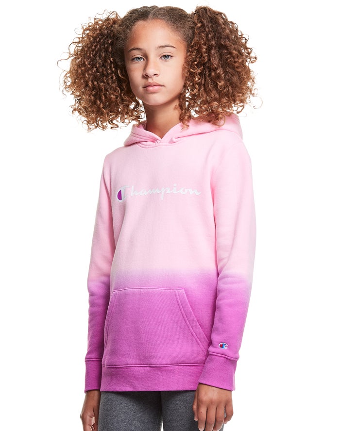 Champion Fleece Dip-Dye Script Logo Kiz Çocuk Kapşonlu Sweatshirt Pembe/Mor ( IYMVKO687 )